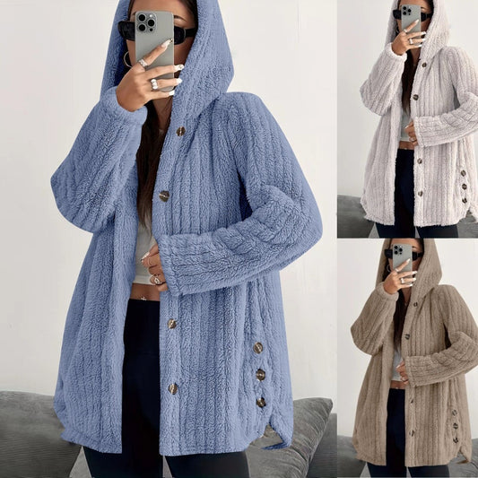 Hooded Loose Plush Coat Women's Regular Sleeve