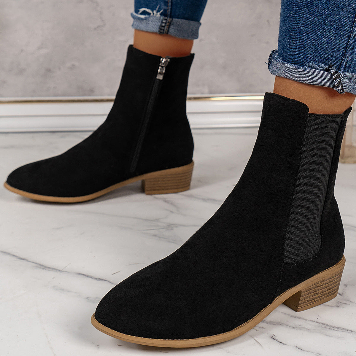 British Style Plus Size Thin Mid-calf Length Boots