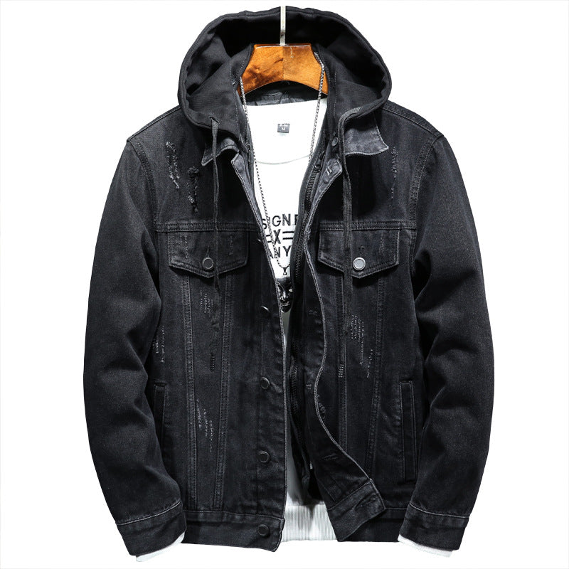 Hooded Denim Jacket Trendy Versatile And Handsome Long-Sleeved Jacket