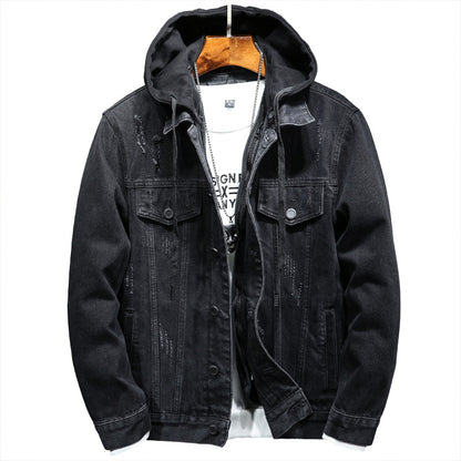 Hooded Denim Jacket Trendy Versatile And Handsome Long-Sleeved Jacket