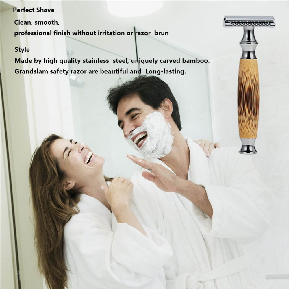 Double Edged Safety Razor with Long Natural Bamboo Handle Experience A Better Shave Grand slam Friendly Male Grooming