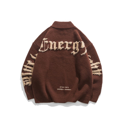 Men's Zipper High Neck Jacquard Sweater