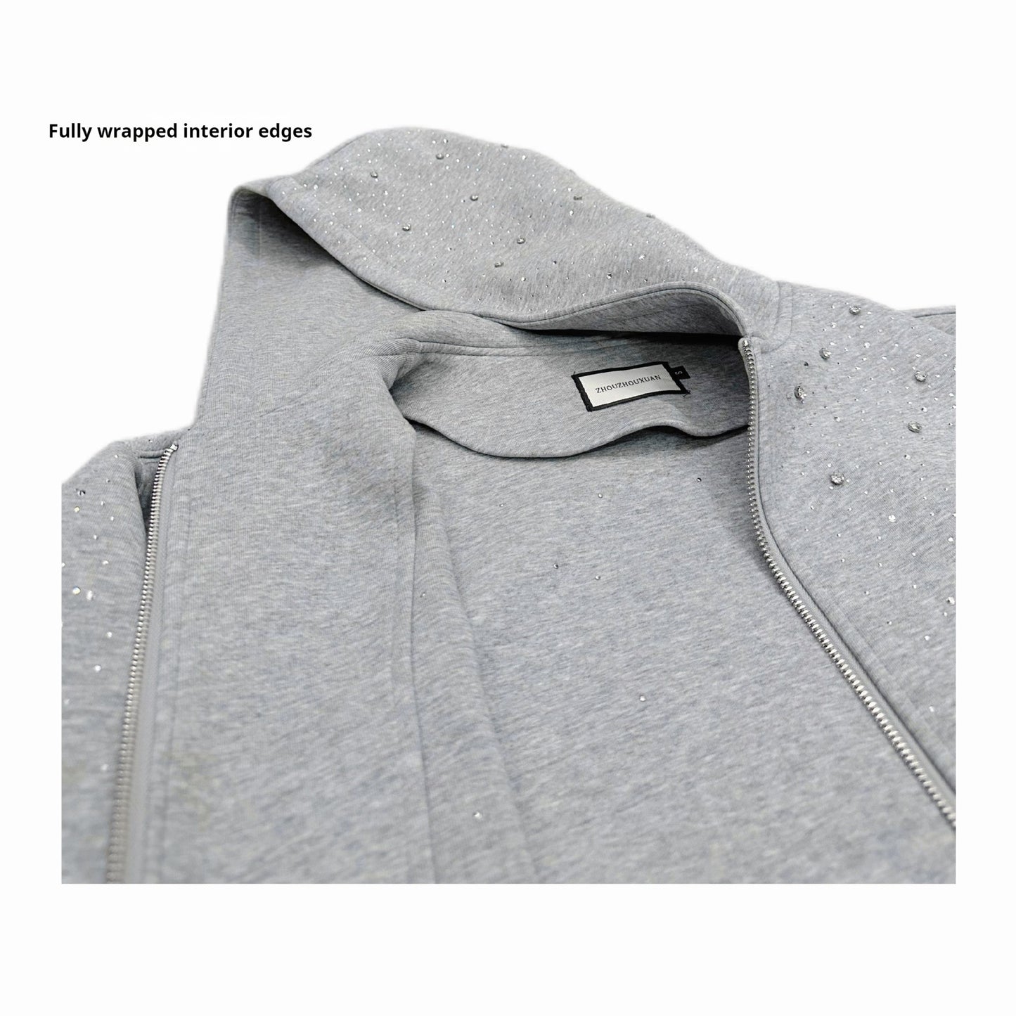 Women's Solid Color Casual Hooded Zipper Rhinestone Jacket