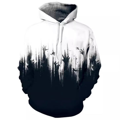 3D Black And White Contrast Color Digital Printing Couple Hooded Sweater