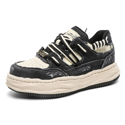 Washed And Dissolved Thick Bottom 7CM Invisible Height Increasing Insole Shoes Men's Sports Casual Borad Shoes