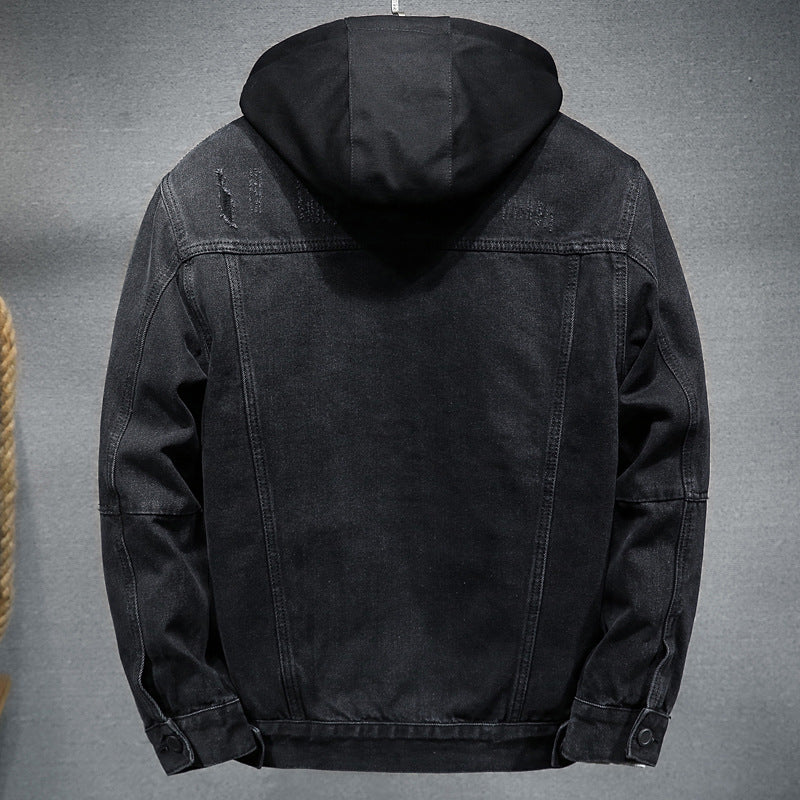 Hooded Denim Jacket Trendy Versatile And Handsome Long-Sleeved Jacket