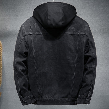 Hooded Denim Jacket Trendy Versatile And Handsome Long-Sleeved Jacket