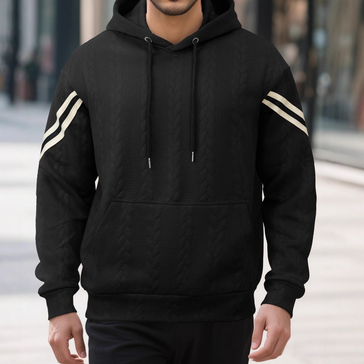 Jacquard-woven Thermal Outdoor Sports Trendy Hooded Hoodie For Men