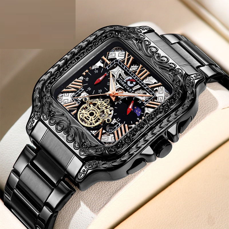 Retro Square Carved Multifunctional Six-pin Men's Watch