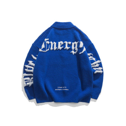 Men's Zipper High Neck Jacquard Sweater