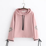 Loose Flared Sleeve Embroidered Hooded Sweatshirt