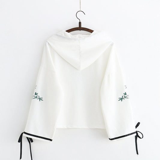 Loose Flared Sleeve Embroidered Hooded Sweatshirt