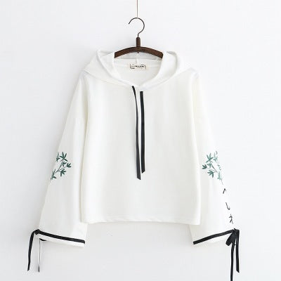 Loose Flared Sleeve Embroidered Hooded Sweatshirt