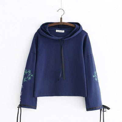 Loose Flared Sleeve Embroidered Hooded Sweatshirt