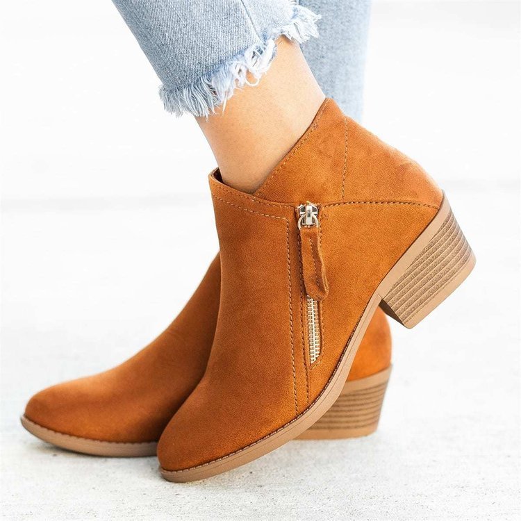 Chunky Heel Side Zip Mid-heel Ankle Boots