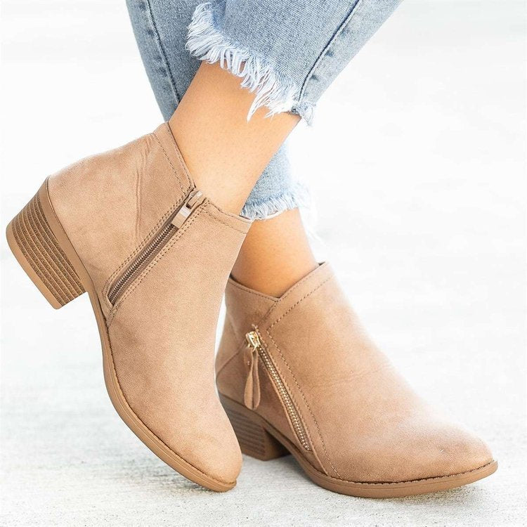 Chunky Heel Side Zip Mid-heel Ankle Boots