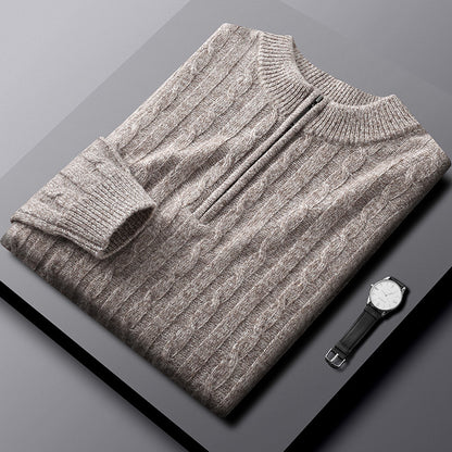 Men's Cashmere Sweater Zipper Collar Warm Sweater Thickened