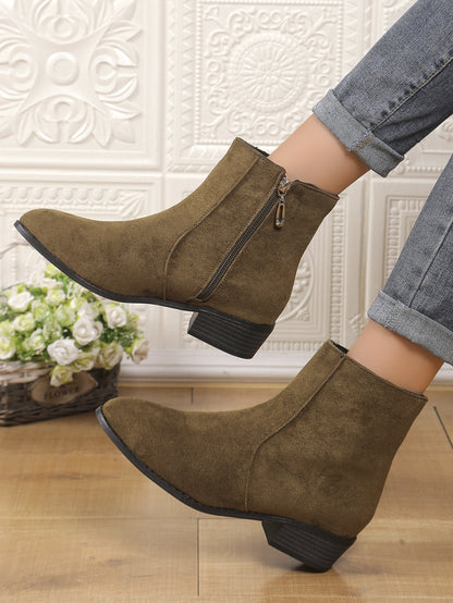 Suede Dr Martens Chunky Heel Short Women's Boots