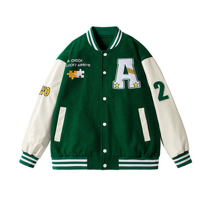American Vintage Flocked Embroidered Baseball Jacket