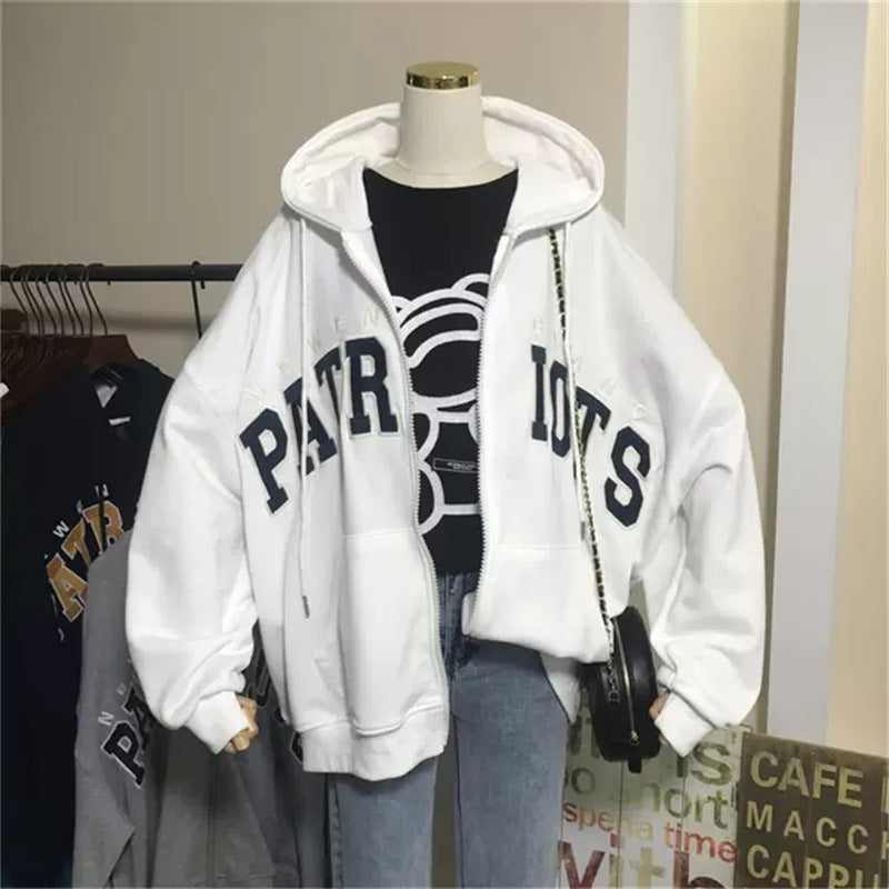 Heavy Industry Embroidered Letter Loose Hooded Jacket Sweatshirt