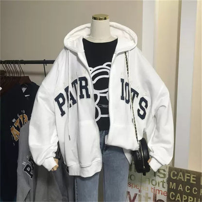 Heavy Industry Embroidered Letter Loose Hooded Jacket Sweatshirt