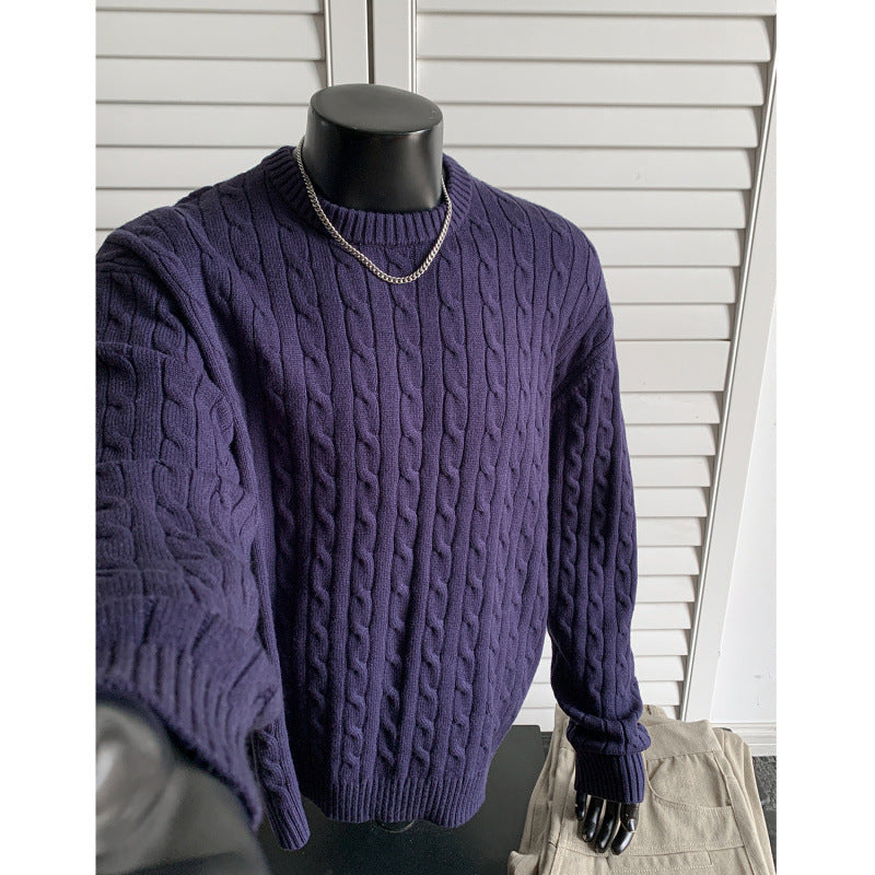 Retro Twist Round Neck Sweater Loose Casual Sweater