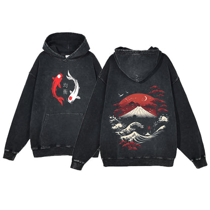 Ukiyo-e Koi Fish Retro Sweatshirt  Men's Hip-Hop Hoodie,