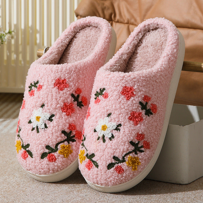 Warm Indoor Comfortable Colorful Flowers Cotton Slippers
