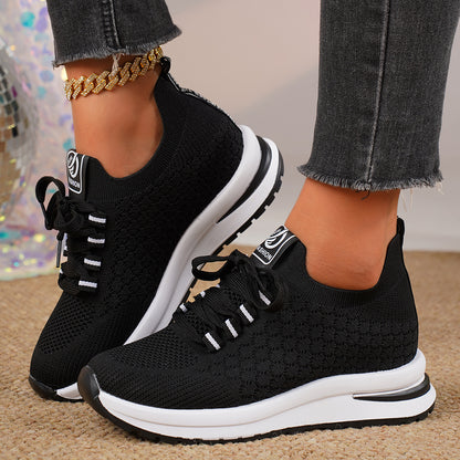 Plus Size Fashion Platform Flat Pumps Women's Casual Lace Up Mesh Sneaker