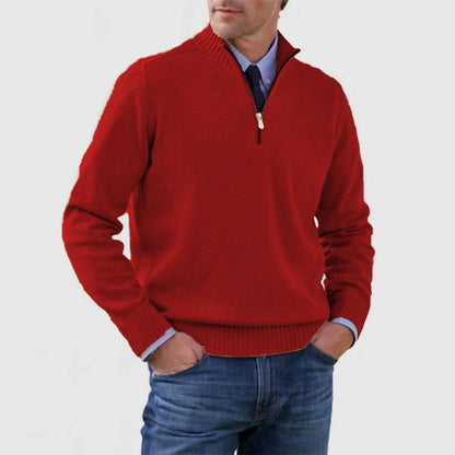 Men's Stand Collar Zipper Sweater Winter Fashion Solid Color Long Sleeve Knitted Top Clothing