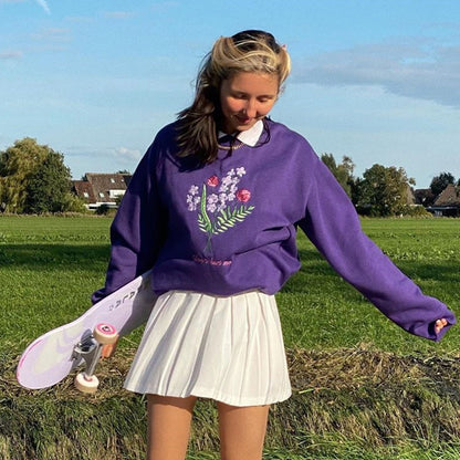 Embroidered Casual Loose Sweatshirt