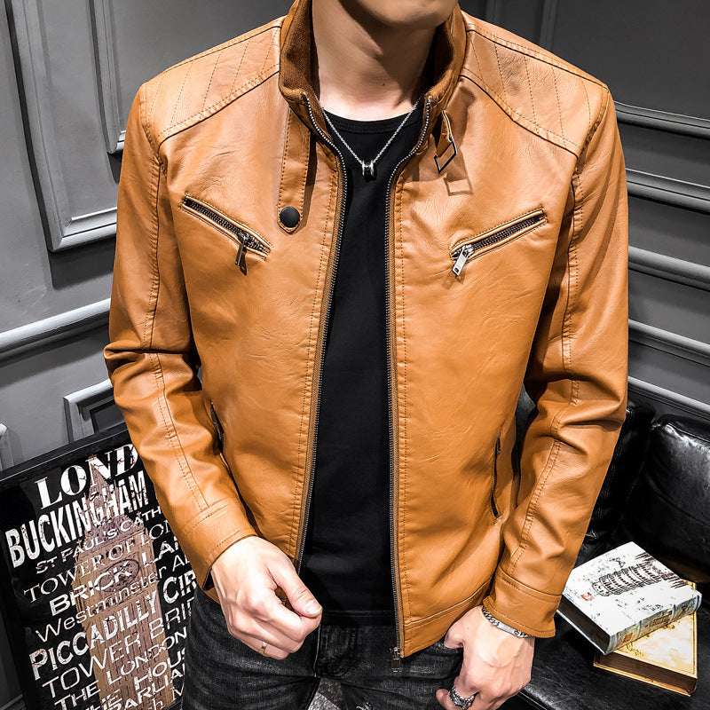 Leather jacket men's leather zipper cardigan men's jacket