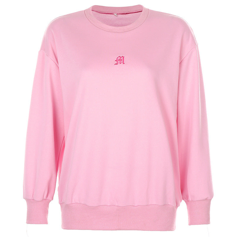 Solid color embroidered sweatshirt