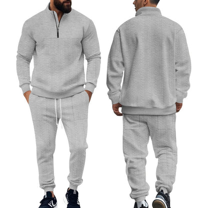 Men's Casual Fleece-lined Warm-up Zippered Track Pants Set