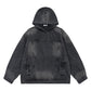 Washed Distressed Stitching Hooded Pullover Denim Hoodie
