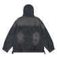 Washed Distressed Stitching Hooded Pullover Denim Hoodie