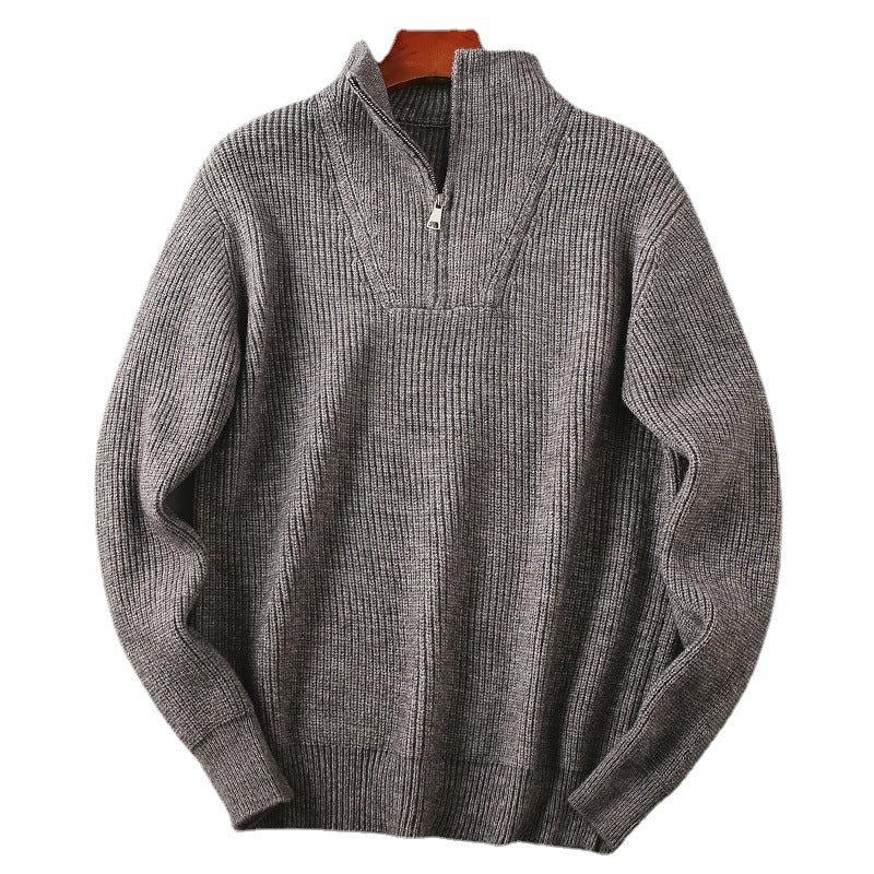 Soft Knit Fabric Men's Half-zip Sweater Solid Color Youth Knitwear