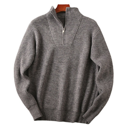 Soft Knit Fabric Men's Half-zip Sweater Solid Color Youth Knitwear
