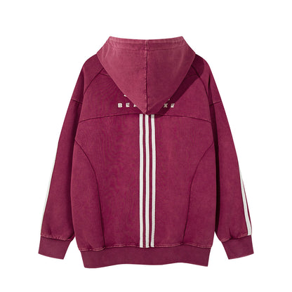 Striped Patchwork Hoodie American Print Casual Hoodie