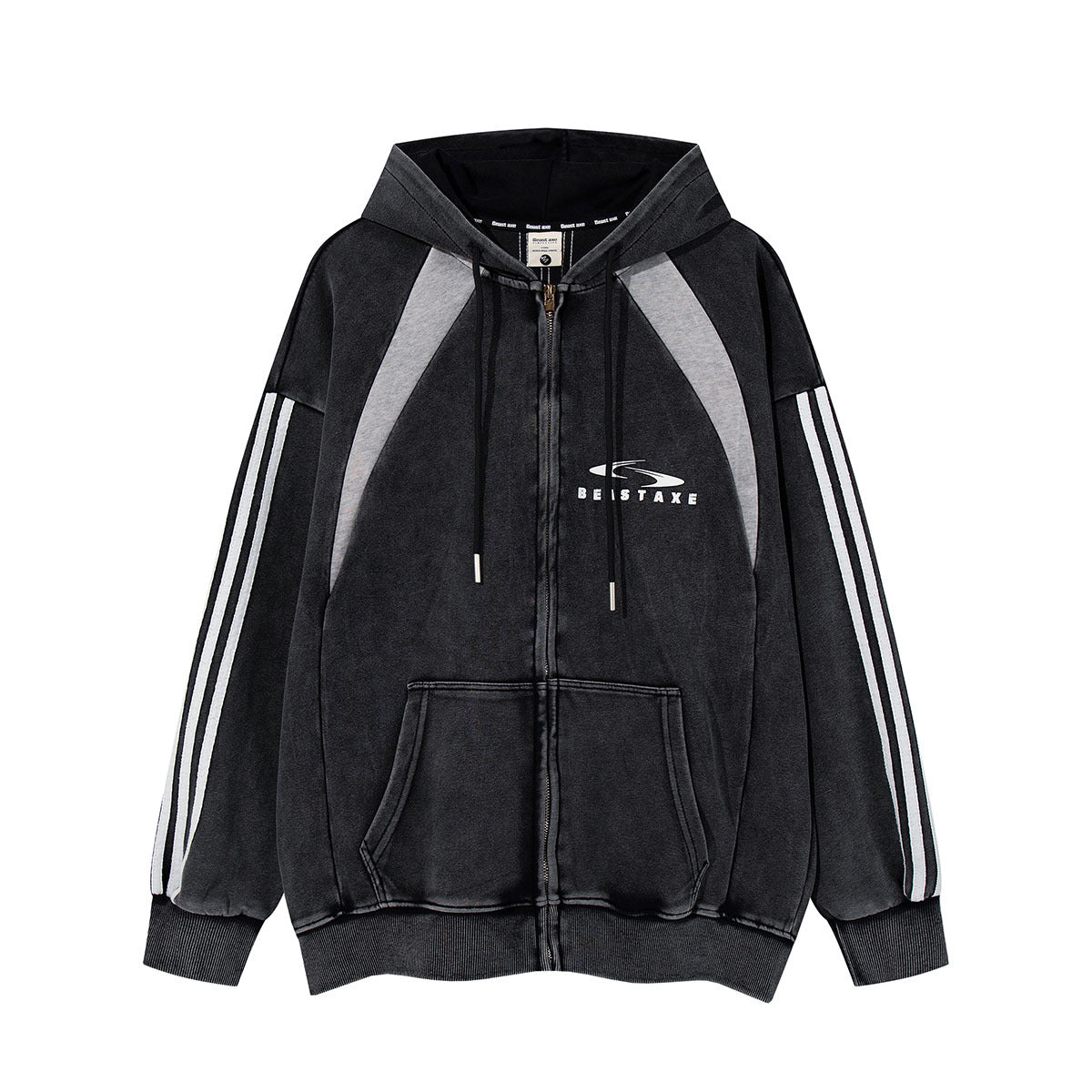 Striped Patchwork Hoodie American Print Casual Hoodie