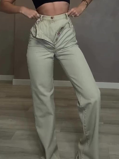 High Waist Double Jeans