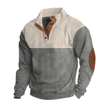 Men's Casual Button Half-open Stand Collar Coat Fashion Colorblock Sweater