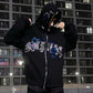 Cross Rhinestone Printed Cardigan Coat Loose Zip Hoodie Sweater