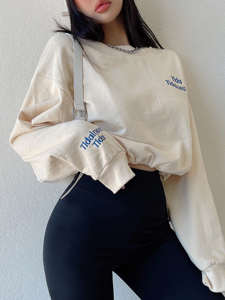 Casual Loose Letter Embroidered Long Sleeve Sweatshirt