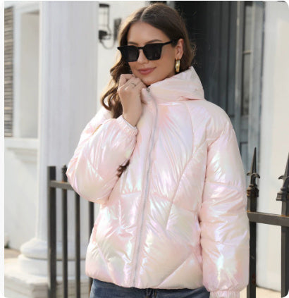 New Fashion Shiny Surface Cotton Cloth Hooded Puffer Jacket Coat