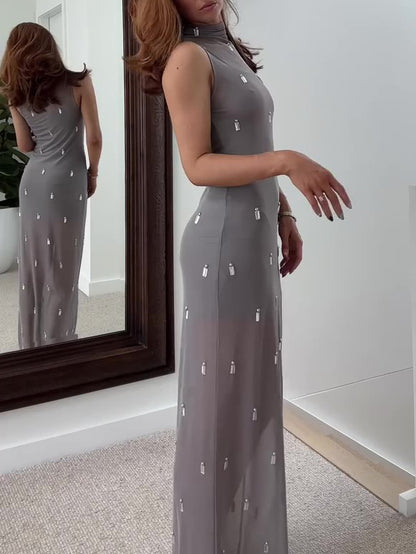 Mesh Beaded Maxi Dress