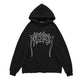 Letter Embroidered Frayed Hooded Sweatshirt