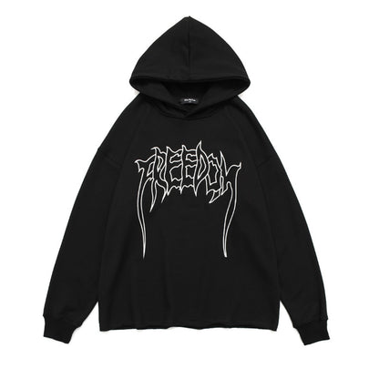 Letter Embroidered Frayed Hooded Sweatshirt