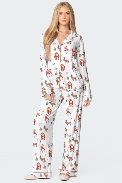 Christmas Printed Long-sleeved Trousers Autumn Ladies Home Leisure Suit