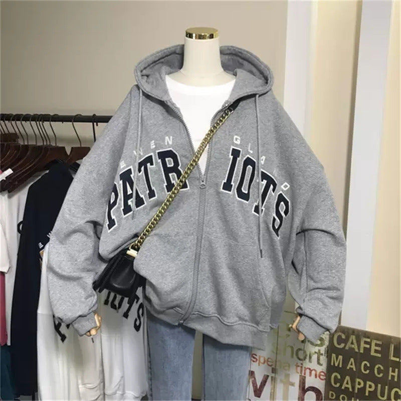 Heavy Industry Embroidered Letter Loose Hooded Jacket Sweatshirt